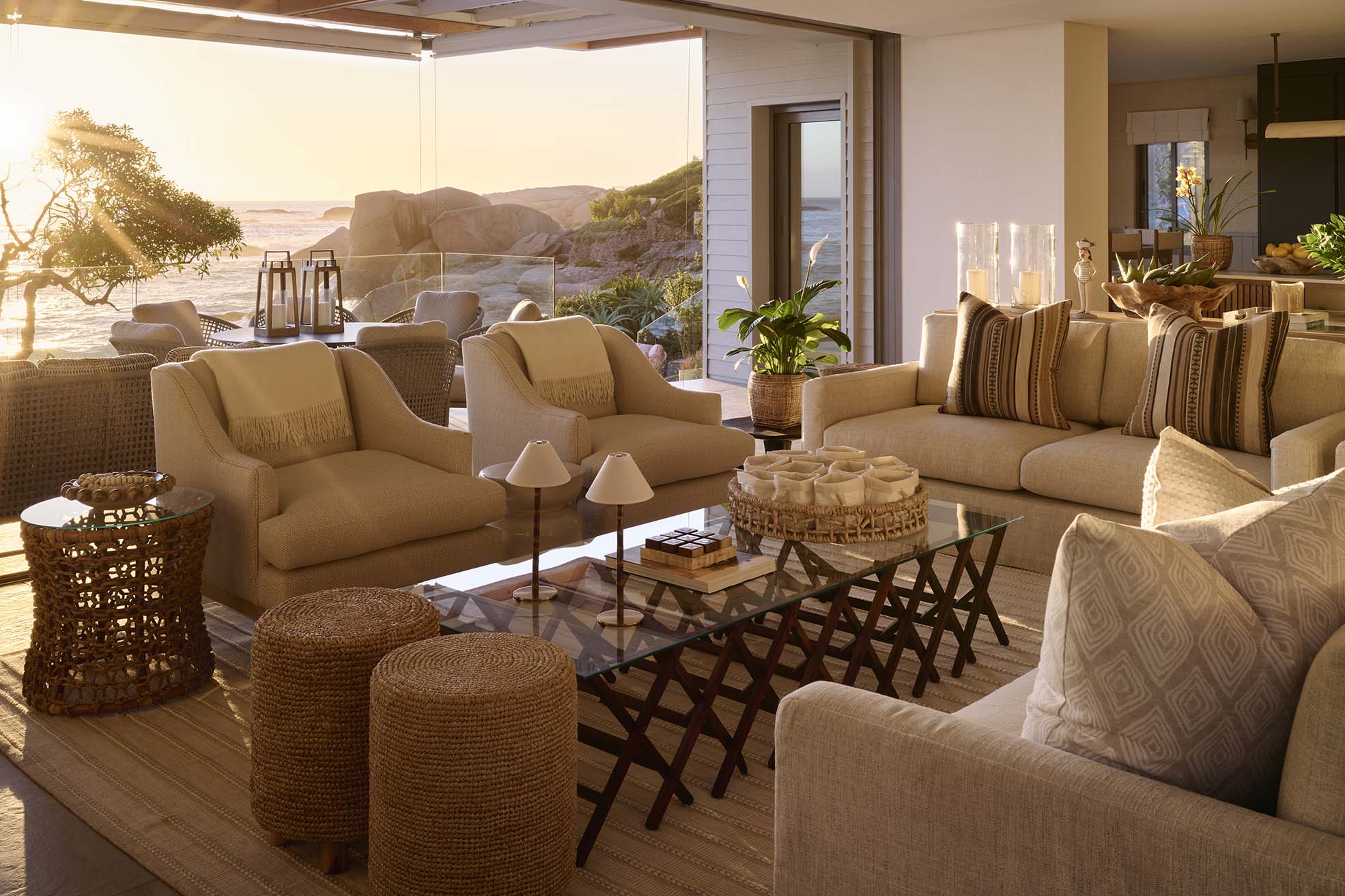 Nalu Villa, Glen Beach, Cape Town, South Africa. Client: Zambezi Crescent. Interior Designer & Stylist: Jena Gradwell. Photographer: Mark Williams.